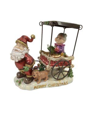 Santa Figurine Pulling Mrs Claus Carriage With Dog Resin Christmas Decoration